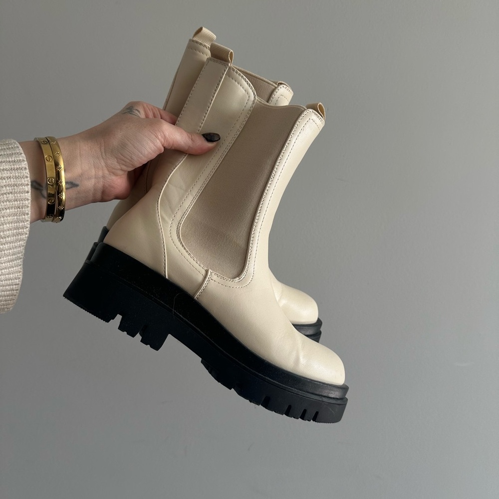 Cream Platform Chelsea Boots